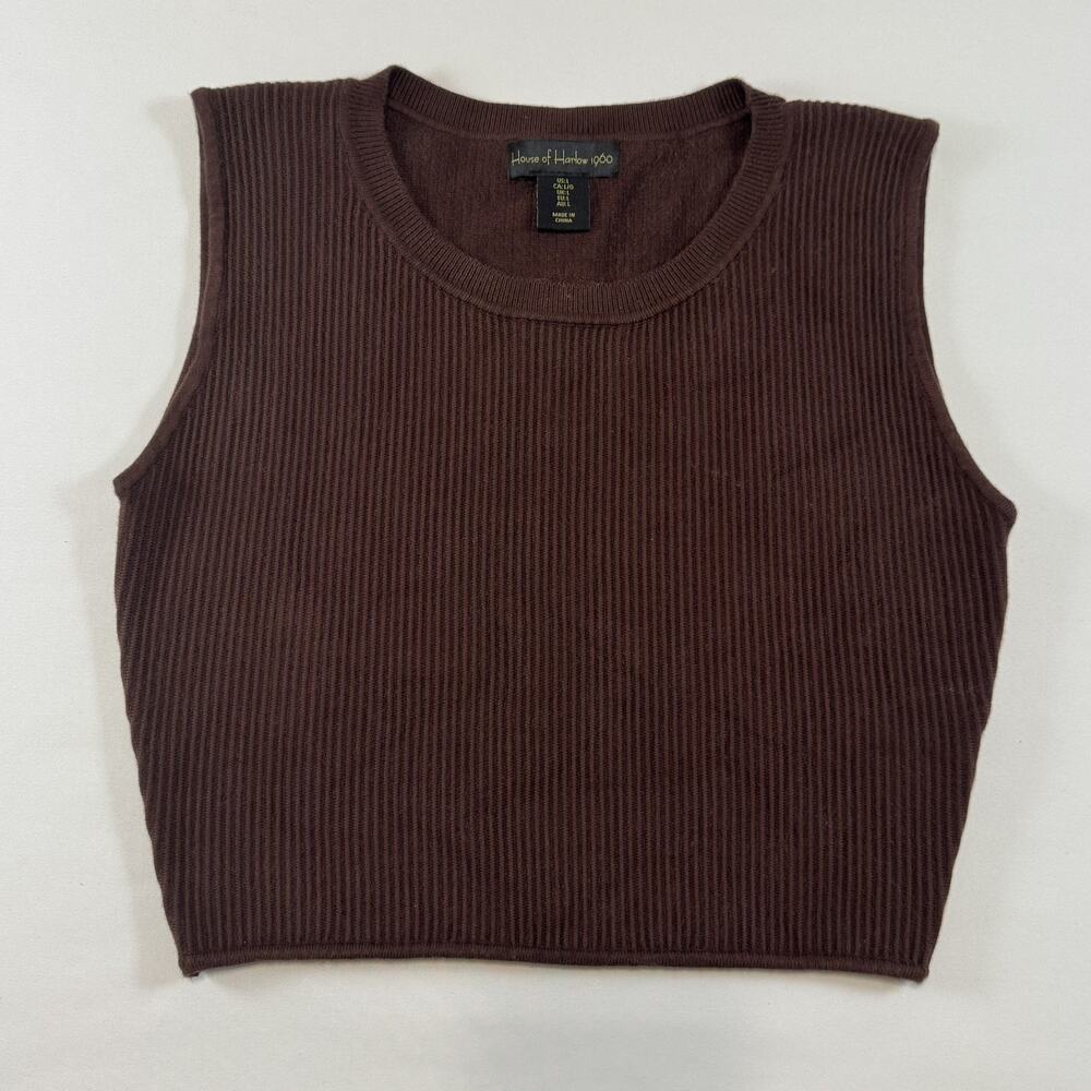 House Of Harlow 1960 Brown Ribbed Cropped Tank Top Size Large - Picture 6 of 10